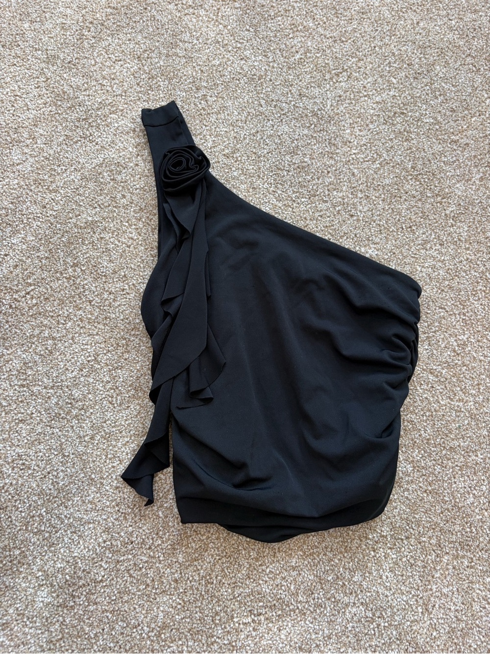 wild fable One-Shoulder Black Dress with Rosette and Ruffle